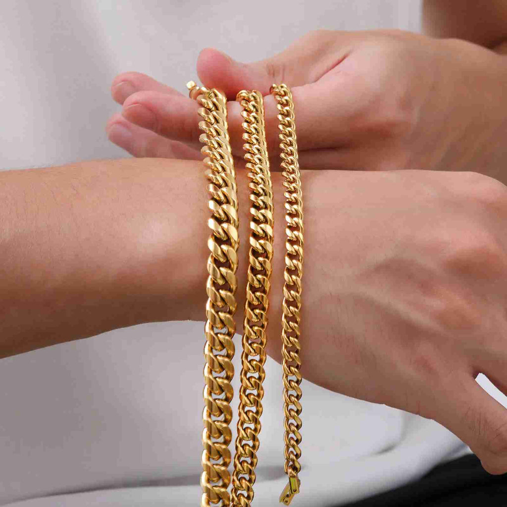 Gold Color Cuban Chain Bracelets for Men,6/8/10/12MM Stainless Steel Chain Link Wristband,Casual Hip Hop Male Jewelry Gift