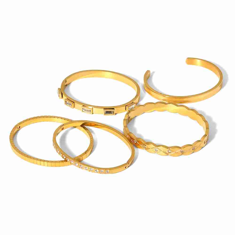 Fashion Minimalist Highlight Luxury 18k Gold Plated Geometric Bangles Tarnish Free Glossy Stainless Steel Bangle For Women Gifts