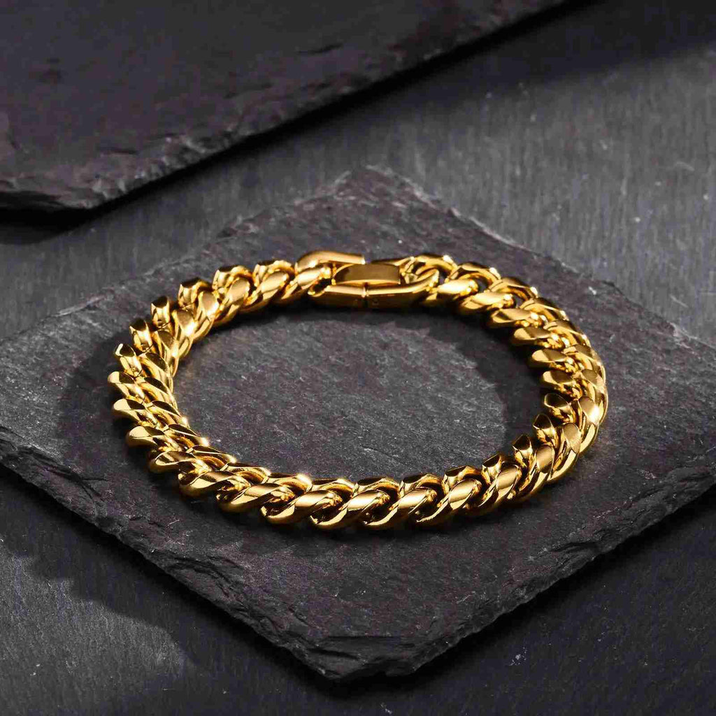 Gold Color Cuban Chain Bracelets for Men,6/8/10/12MM Stainless Steel Chain Link Wristband,Casual Hip Hop Male Jewelry Gift