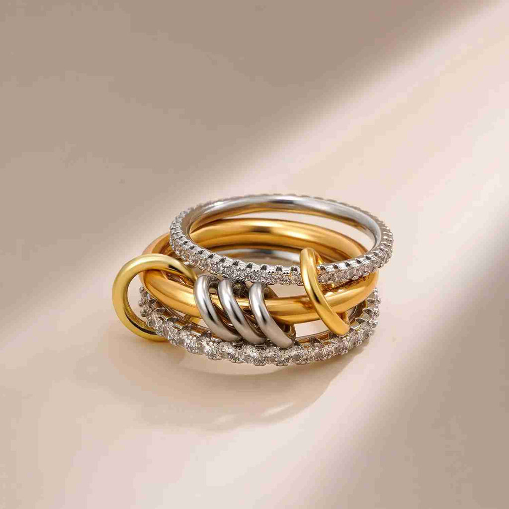 New Stainless Steel Cubic Zirconia Stackable Rings for Women 18k GoldPlating Multi-Link Connected Statement Ring Stack Jewelry
