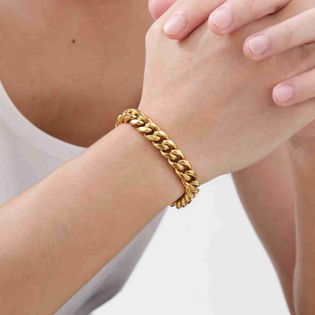 Gold Color Cuban Chain Bracelets for Men,6/8/10/12MM Stainless Steel Chain Link Wristband,Casual Hip Hop Male Jewelry Gift