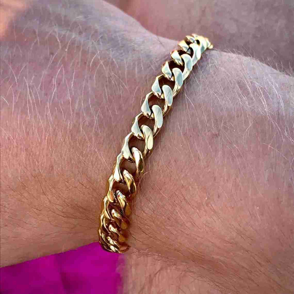 Gold Color Cuban Chain Bracelets for Men,6/8/10/12MM Stainless Steel Chain Link Wristband,Casual Hip Hop Male Jewelry Gift